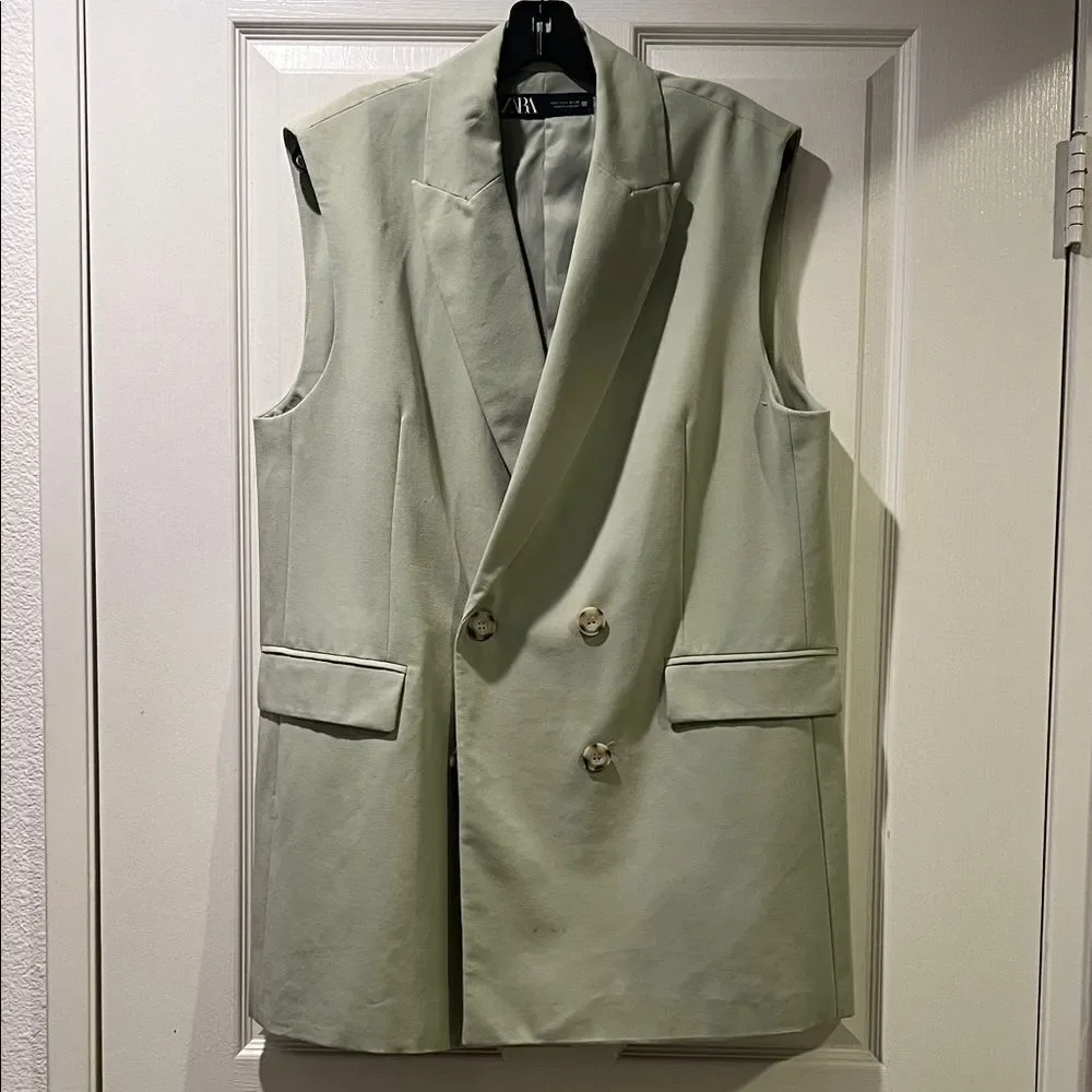 Zara Men's Double-Breasted Vest - Soft Green